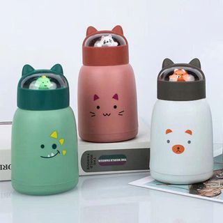 BÌNH NƯỚC THUỶ TINH NẮP HÌNH THÚ 360ML