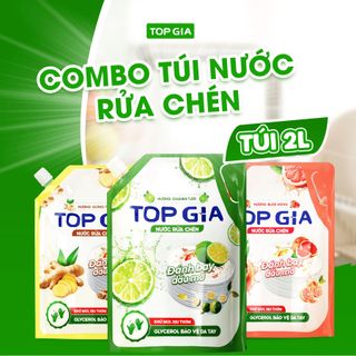 Nước Rửa Chén Bát TOPGIA Thiên Nhiên, An Toàn Dịu Nhẹ Da Tay, Khử Mùi Tanh Sạch Dầu Mỡ, Túi 2L