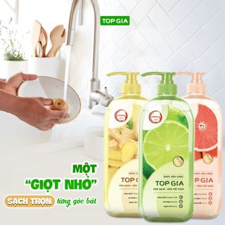 Nước Rửa Chén Bát TOPGIA Thiên Nhiên, An Toàn Dịu Nhẹ Da Tay, Khử Mùi Tanh Sạch Dầu Mỡ, Túi 2L