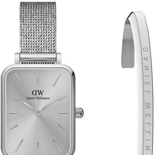 ĐỒNG HỒ NỮ CAO CẤP D WELLINGTON DÂY LƯỚI CHỮ NHẬT BẠC MẶT XÁM HỘP NƠ TEM