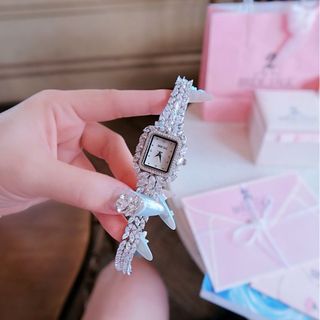 QUÀ VALENTINE ĐỒNG HỒ NỮ CHÍNH HÃNG BRIDE TALK MẶT VUÔNG MINI ĐÍNH ĐÁ SWAROSKI FULLBOX TEM