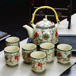 Bộ Ấm Chén Trà Gốm Sứ Cao Cấp Phong Cách Tân Cổ Điển ACT52 ( THÙNG 20B )