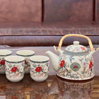 Bộ Ấm Chén Trà Gốm Sứ Cao Cấp Phong Cách Tân Cổ Điển ACT52 ( THÙNG 20B )