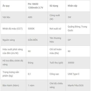 ĐÈN PIN TÍCH ĐIỆN LED SIÊU SÁNG 1200mAh DP-9201A