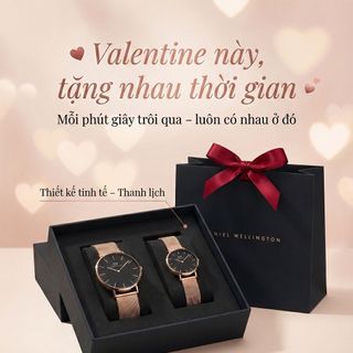 SET VALENTINE DANIEL W CAO CẤP COUPLE LƯỚI TRÒN SIZE NAM VÀ NỮ HỘP NƠ ĐỎ