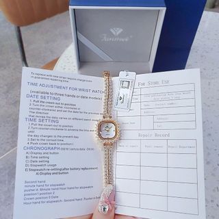 QUÀ VALENTINE ĐỒNG HỒ NỮ CHÍNH HÃNG FUNMEI F2125 MẶT VUÔNG VIỀN ĐÁ FULLBOX TEM