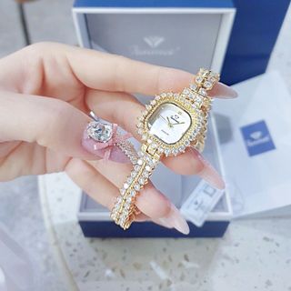 QUÀ VALENTINE ĐỒNG HỒ NỮ CHÍNH HÃNG FUNMEI F2125 MẶT VUÔNG VIỀN ĐÁ FULLBOX TEM