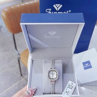 QUÀ VALENTINE ĐỒNG HỒ NỮ CHÍNH HÃNG FUNMEI F2125 MẶT VUÔNG VIỀN ĐÁ FULLBOX TEM