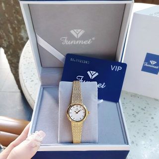 QUÀ VALENTINE ĐỒNG HỒ NỮ CHÍNH HÃNG FUNMEI FL2148 MẶT TRÒN DÂY LƯỚI FULLBOX TEM