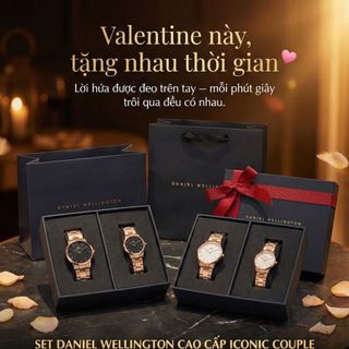 SET VALENTINE DANIEL W CAO CẤP COUPLE ICONIC SIZE NAM VÀ NỮ HỘP NƠ ĐỎ
