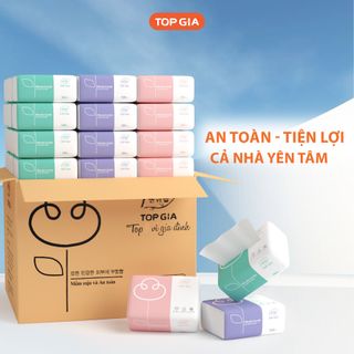 Giấy ăn TopGia gấu trúc rút 3 màu cao cấp 4 lớp dày dặn, mềm mịn