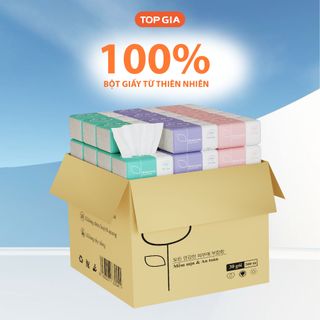 Giấy ăn TopGia gấu trúc rút 3 màu cao cấp 4 lớp dày dặn, mềm mịn
