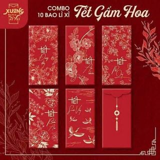 SET 10 BAO LÌ XÌ TẾT GẤM HOA QUỐC DÂN