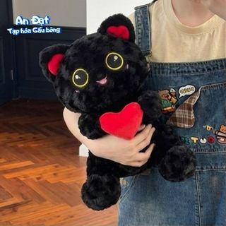 Gấu Bông Mèo Đen Ôm Tim Dễ Thương