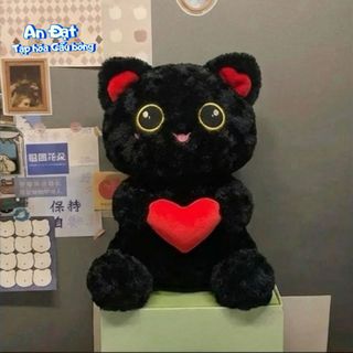 Gấu Bông Mèo Đen Ôm Tim Dễ Thương