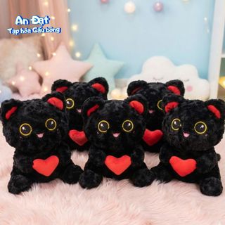 Gấu Bông Mèo Đen Ôm Tim Dễ Thương