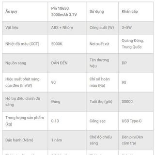 ĐÈN PIN TÍCH ĐIỆN SIÊU SÁNG 2000mAh DP-9206