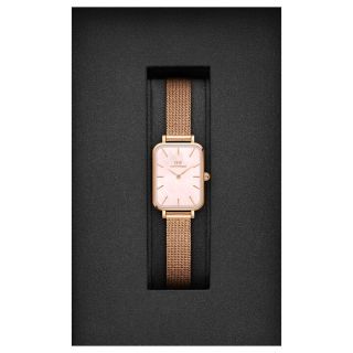 ĐỒNG HỒ NỮ CAO CẤP DANIEL W QUADRO ROUGE DÂY LƯỚI CN HỒNG XÀ CỪ HỘP NƠ TEM