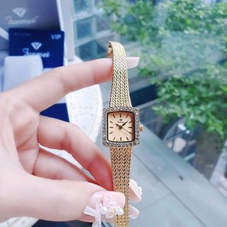 QUÀ VALENTINE ĐỒNG HỒ NỮ CHÍNH HÃNG FUNMEI FL2144 MẶT VUÔNG DÂY LƯỚI FULLBOX TEM