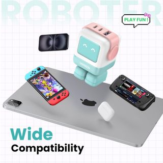 Củ sạc nhanh Robot GaN Nexode RG 65W Ugreen 35856 CD361 2x USB-C 1x USB-A Màu Xanh Hồng