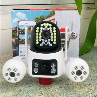 "Chuyên cơ mặt đất" Camera Wifi Yoosee F068-G 15MP 4 mắt 3 khung, điều chỉnh xoay cả 3 khung (Phản lực 2 bên có 6 Led)