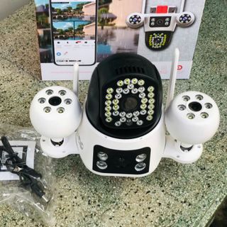 "Chuyên cơ mặt đất" Camera Wifi Yoosee F068-G 15MP 4 mắt 3 khung, điều chỉnh xoay cả 3 khung (Phản lực 2 bên có 6 Led)
