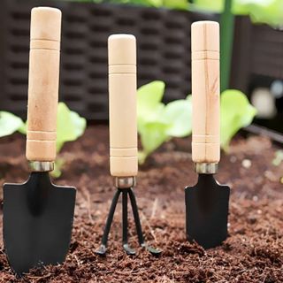 BỘ 03 DỤNG CỤ LÀM VƯỜN MINI CÁN GỖ (XẺNG + BAY + CÀO ĐẤT) DÙNG ĐA NĂNG (T200) (BỘ)