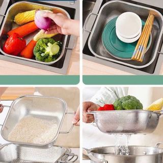 KHAY LƯỚI, RỔ ĐÚC INOX 2 QUAI RỬA RAU CỦ QUẢ, ĐỰNG ĐỒ CHIÊN RÁN 22.5CM (T80) (CÁI)