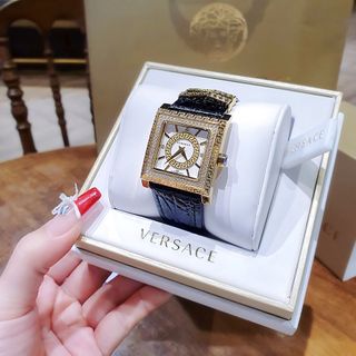 ĐỒNG HỒ NỮ CAO CẤP VERSEC DÂY DA ĐEN MẶT VUÔNG HOA VĂN ĐÍNH HỘT
