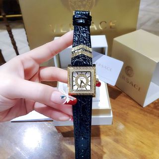 ĐỒNG HỒ NỮ CAO CẤP VERSEC DÂY DA ĐEN MẶT VUÔNG HOA VĂN ĐÍNH HỘT