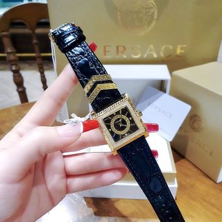 ĐỒNG HỒ NỮ CAO CẤP VERSEC DÂY DA ĐEN MẶT VUÔNG HOA VĂN ĐÍNH HỘT