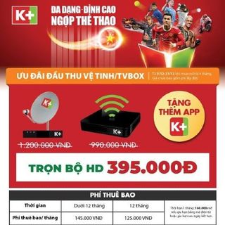 Đầu Thu Truyền Hình Số Vệ Tinh K+ HD "Full phụ kiện" (chảo, lnb, dây 20m) - kèm 2 tháng thuê bao