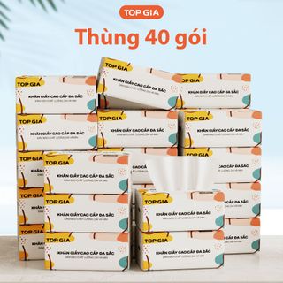 Giấy ăn rút Topgia thùng 40 gói đa sắc cao cấp 240 tờ 4 lớp, dập vân 4D, mềm mịn, thấm hút tốt