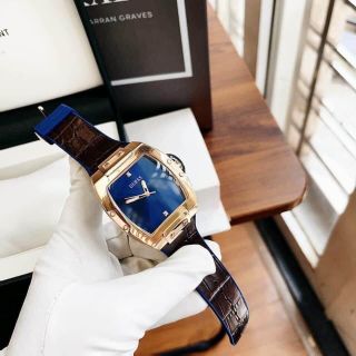 ĐỒNG HỒ NAM CAO CẤP GUECC DÂY DA NÂU MẶT CHỮ NHẬT TRƠN FULLBOX