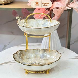 Sứ - Khay Mứt Sứ 2 Tầng Vân Đá GP-16 (THÙNG 20B)