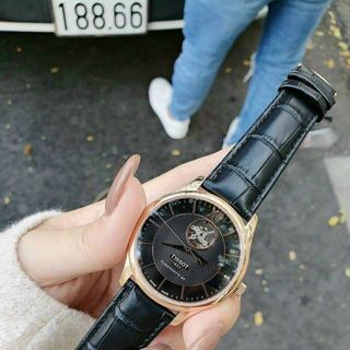 ĐỒNG HỒ NAM SIÊU CẤP TIXOT DÂY DA MẶT ĐEN VIỀN ĐỒNG AUTOMATIC FULLBOX