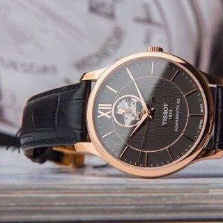 ĐỒNG HỒ NAM SIÊU CẤP TIXOT DÂY DA MẶT ĐEN VIỀN ĐỒNG AUTOMATIC FULLBOX