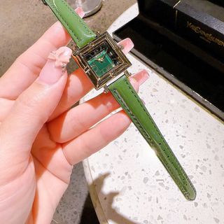 QUÀ VALENTINE ĐỒNG HỒ NỮ CAO CẤP YXL MẶT VUONG NIỀNG VÀNG DÂY DA XANH FULLBOX