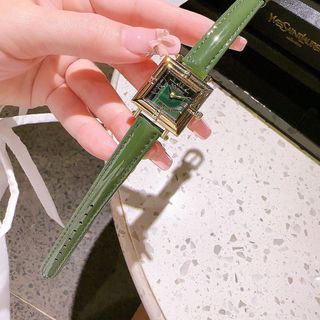 QUÀ VALENTINE ĐỒNG HỒ NỮ CAO CẤP YXL MẶT VUONG NIỀNG VÀNG DÂY DA XANH FULLBOX