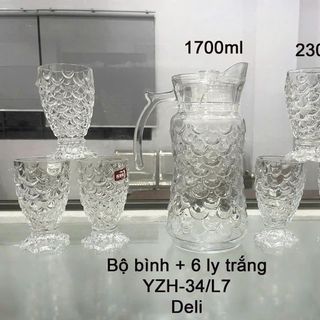 BỘ BÌNH THUỶ TINH DELI KÈM 6 LY VẢY CÁ YZH-34L7 (T6)