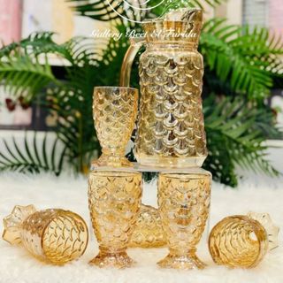 BỘ BÌNH THUỶ TINH DELI VÀNG KÈM 6 LY VẢY CÁ YZH-34L76 (T6)