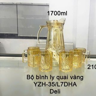 BỘ BÌNH THUỶ TINH KÈM 6 LY QUAI VÀNG YZH-35L7DHA (T6)