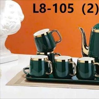 Bộ Bình 6 Cốc Sứ Xanh Viền Vàng L8-105 (2) (THÙNG 10B)