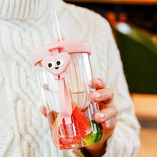 LY THUỶ TINH DETOX CÓ LỌC TRÀ VÀ ỐNG HÚT 450ML (T68)