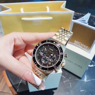 ĐỒNG HỒ NAM CAO CẤP MICHAEL BAYVILLE CHONOGRAP DÂY THÉP VÀNG MẶT ĐEN FULLBOX