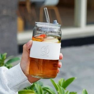 LY THUỶ TINH BỌC DA COLA CUP 500ML KÈM ỐNG HÚT (T70)