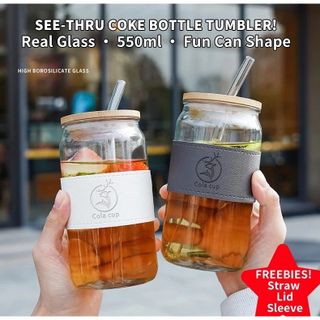LY THUỶ TINH BỌC DA COLA CUP 500ML KÈM ỐNG HÚT (T70)
