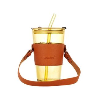 LY THỦY TINH BỌC DA 450ML KÈM ỐNG HÚT CÓ QUAI XÁCH (T58)