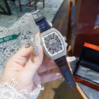 ĐỒNG HỒ NỮ CAO CẤP PRANCK V32 MẶT FULL DIAMOND DÂY DA ĐEN