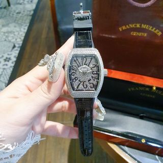ĐỒNG HỒ NỮ CAO CẤP PRANCK V32 MẶT FULL DIAMOND DÂY DA ĐEN